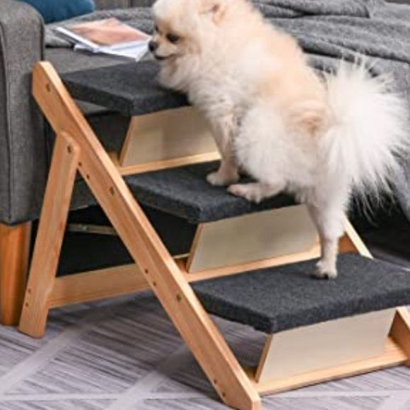 PawHut Pet Stairs & Ramp for Animals, Carpeted 3 Tiers Cat Steps - Picture 2 of 2